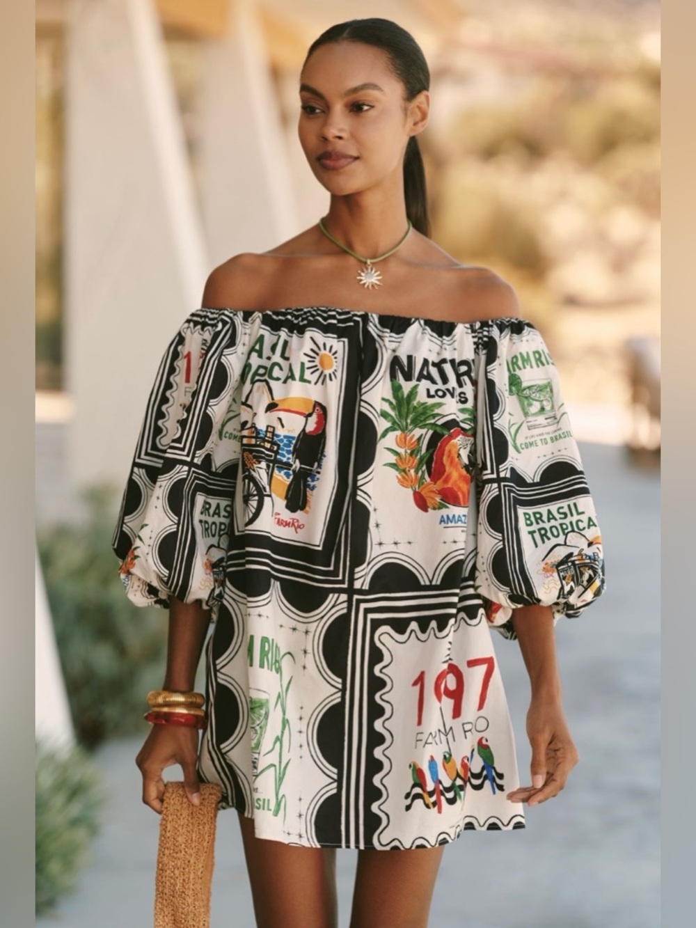 FARM Rio Off-Shoulder Mini Dress Size S NWT